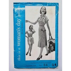 Rare 50s Woman's Day Pattern 5110 One Piece Step-In & Overall Jumper Size 14